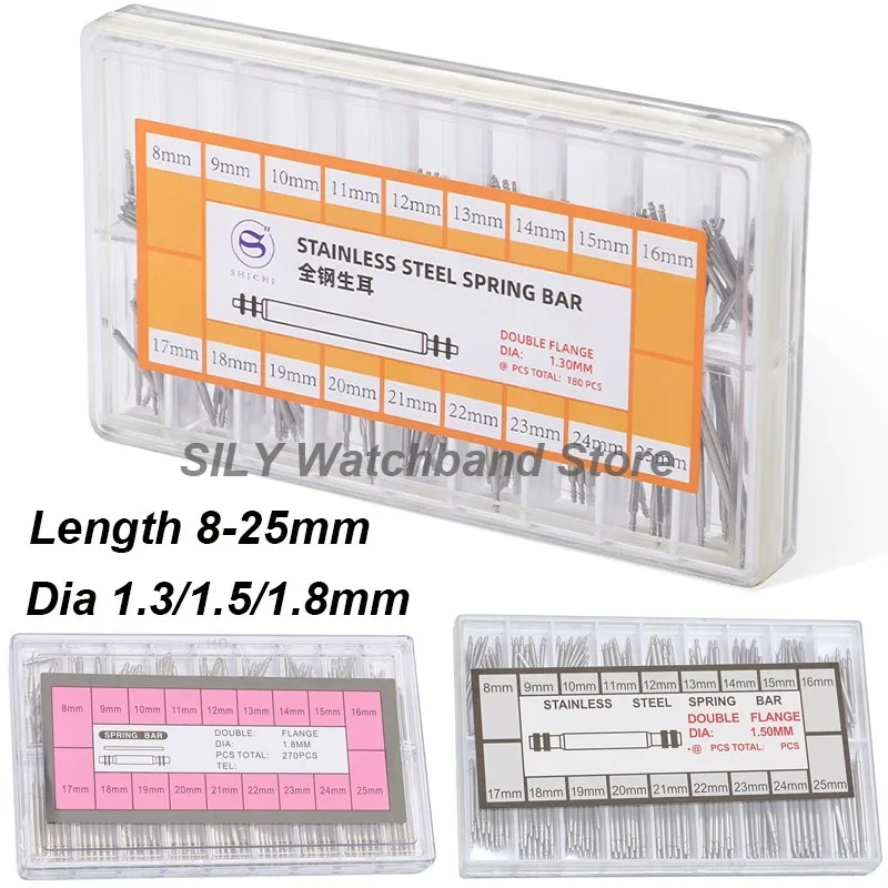 Edelstahl-Federstangen, Durchmesser 1,3 mm/1,5 mm/1,8 mm, Gürtelband-Verbindungsstift, 180/270/360 Stück, Metall-Federstangenlänge 8–25 mm Image