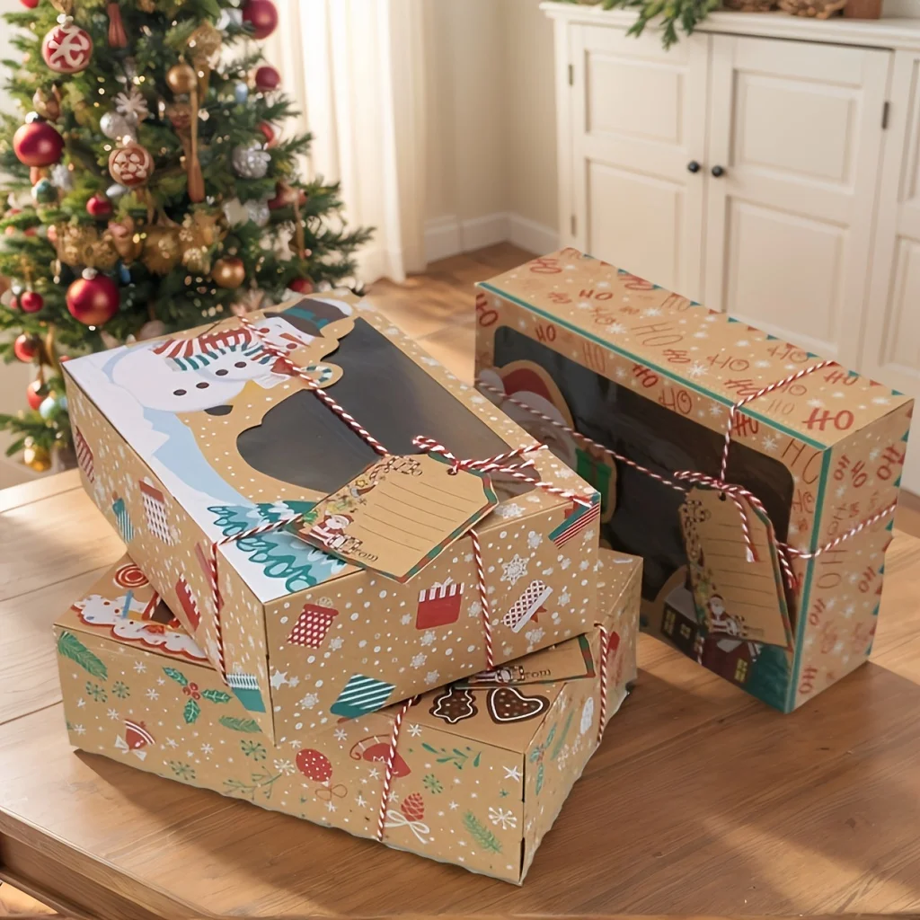 27-teiliges Aufbewahrungsset für Weihnachtsgeschenkverpackungen, Geschenkboxen aus Kraftpapier mit transparentem Fenster, Verpackungsbeutel, Partygeschenke, Feiertagsaufbewahrung Image