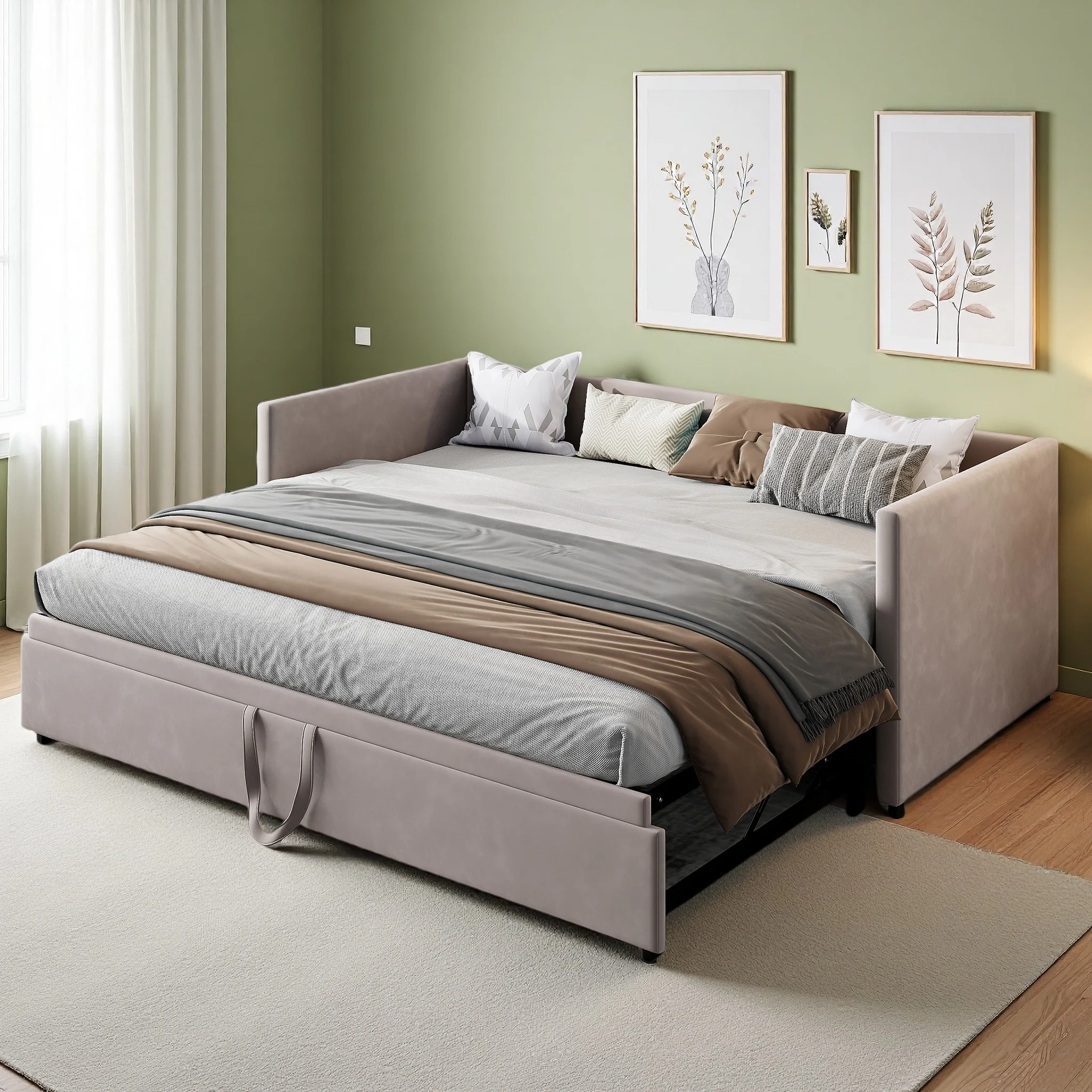 WoodenAura Schlafsofa 90/180x200 cm, Tagesbett, gepolstertes Schlafsofa mit Lattenrost, Multifunktionsbett, Samtstoff, Grau