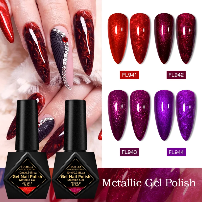10 ml Metallic-Glitzer-Gel-Nagellack, glänzender Effekt, semi-permanent, Soak Off UV-Gel-Lack, Nagelkunst-Dekorationen, Nagelzubehör Image