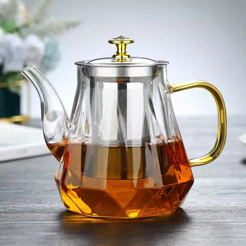 Stainless Steel Teapot with Infuser Household Glass Tea Pot for Flower Tea Loose Leaf Herbal Tea Brewing Heat Resistant Kettle