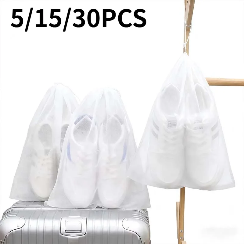 5/15/30PCS Weiß Tragbare Schuh Tasche Vlies Kordelzug Schuh Lagerung Tasche Anti Vergilbung Reise Lagerung hause Lagerung Liefert