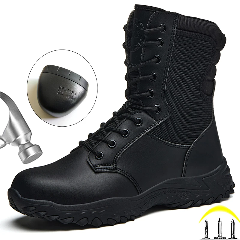 Arbeits- und Sicherheitsstiefel für Herren, Outdoor-Stiefel, pannensichere Arbeitsschuhe, bruchsichere Wüstenkampfstiefel, Schutzschuhe, Stahlkappenstiefel Image
