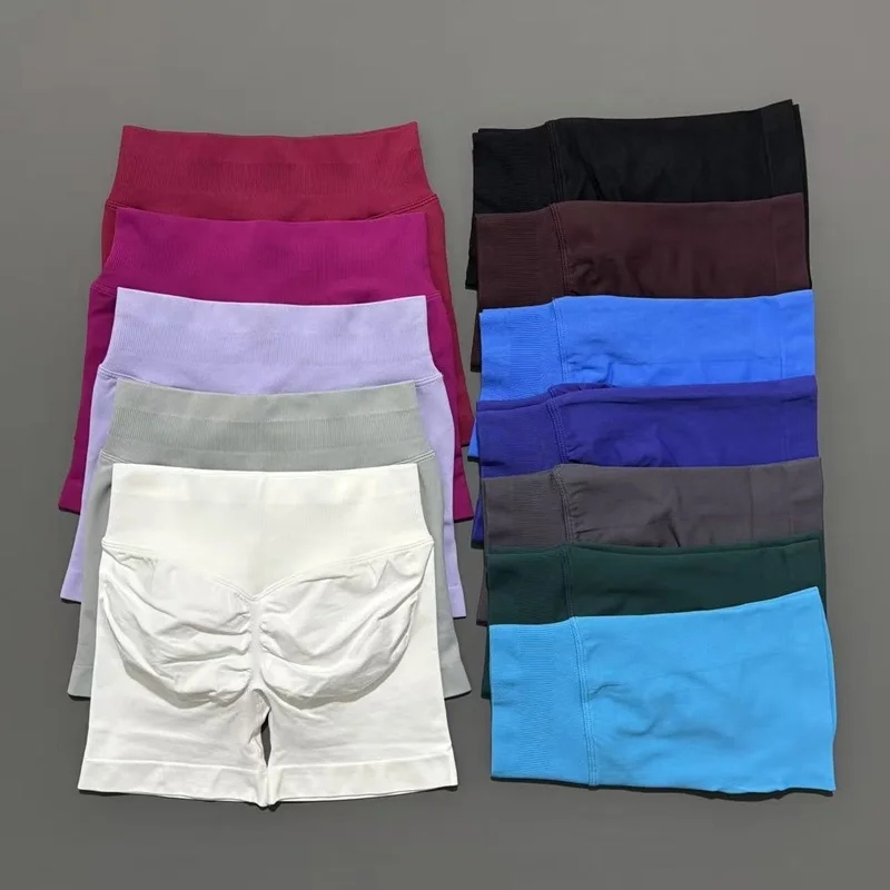 Shorts de sport HISTELLO 4,5 pouces pour femme, shorts de yoga sans couture taille basse, leggings de gym froncés, shorts de sport extensibles pour l'entraînement et le fitness