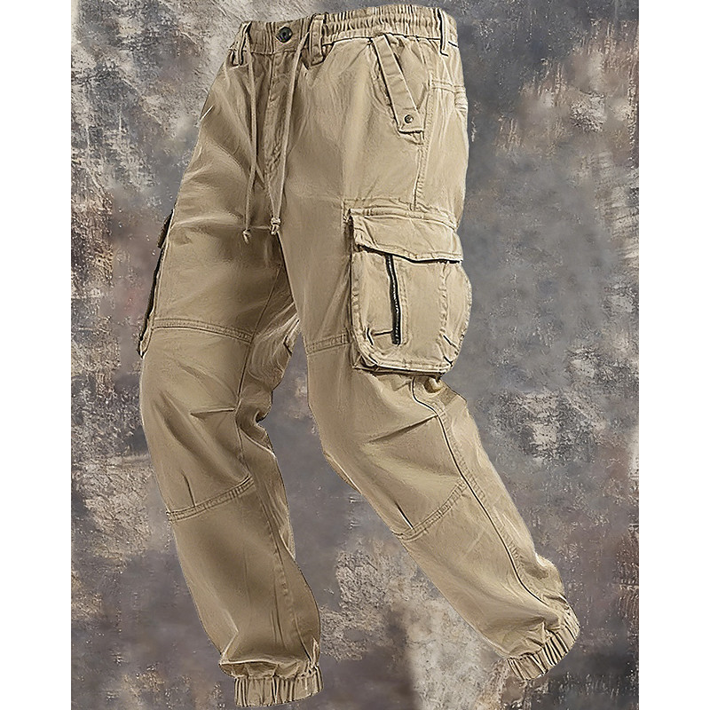 Men's Cargo Pants Joggers Trousers Drawstring Elastic Waist Multi Pocket Plain Windproof Comfort Daily Outdoor Holiday Streetwear Stylish Black Army Green Inelastic
