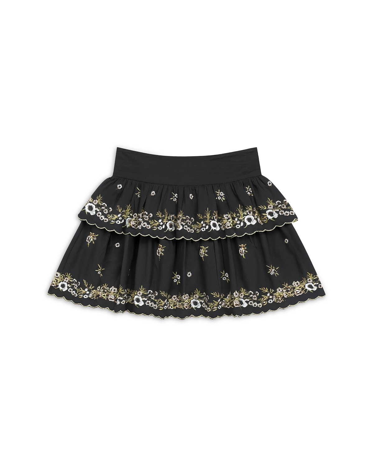 KatieJnyc Girls' Tween Allegra Floral Embroidered Skirt - Big Kid - BLACK/GOLD LUREX