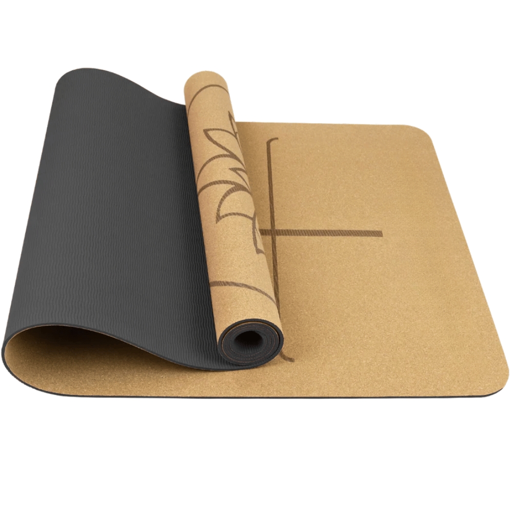 DELUKE Yogamatte Kork rutschfest EMMI [Mit Tragegurt] 4mm Dicke | Yoga Matte Fitnessmatte Trainingsmatte TPE Gymnastikmatte für Sport , Schwarz Image