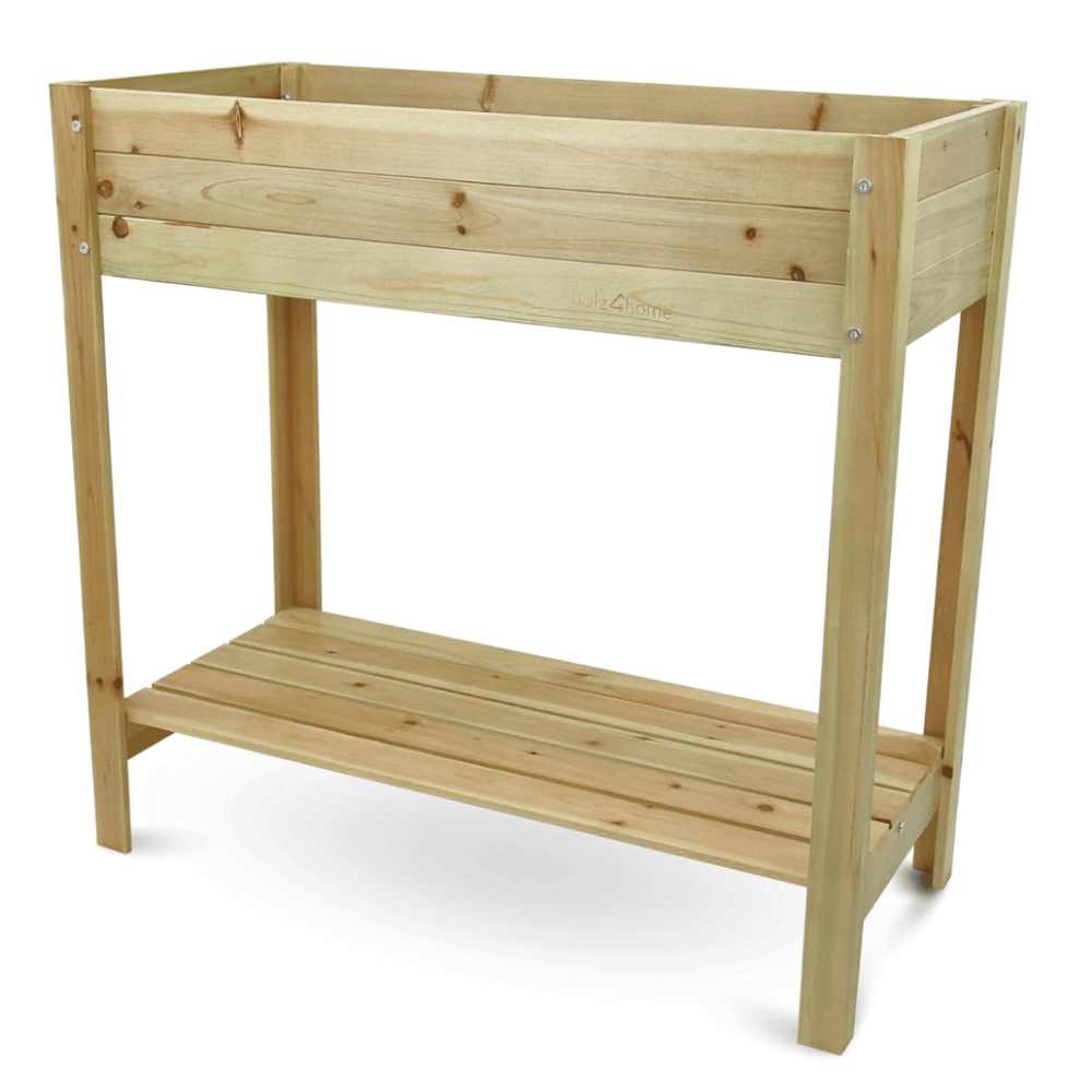 DELUKE Hochbeet Balkon Holz KLEO - Inkl. Vlies & Handschuhe | Pflanzkasten hoch Blumenkasten aus Tannenholz Kräuterbeet Wetterfest, Natur Image