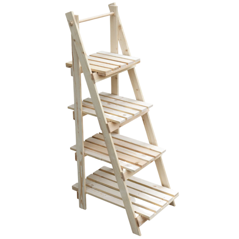DELUKE Blumenleiter Holz TIMMI - 4 Stufen für Blumentöpfe | Pflanzentreppe Blumentreppe Tannenholz Leiterregal Pflanzen In- & Outdoor Image