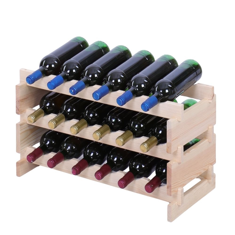 Proregal Weinregal VINOTECA FLEX PRO | HxBxT 37x65x28cm | 18 Flaschen auf 3 Fbenen | Massives Kiefernholz | Natur unbehandelt Image