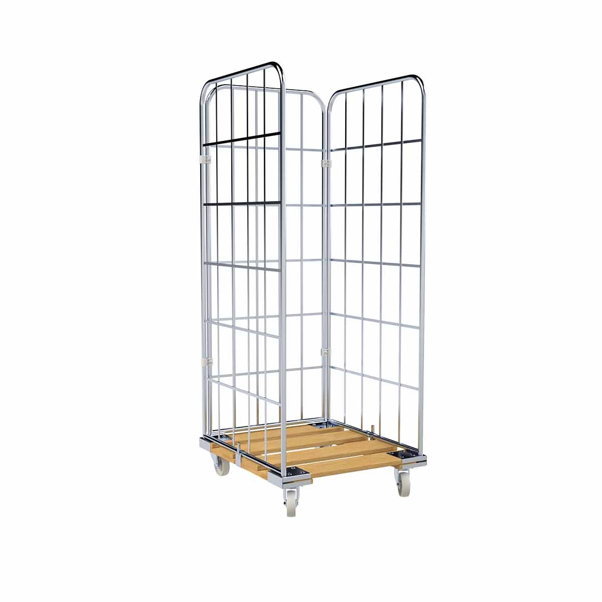 Oswald Transportgeräte Rollbehälter FV, 3-seitig, Nutzhöhe 1.640 mm, Rollplatte aus Holz, 724 x 815 x 1.830 mm, 500 kg Image