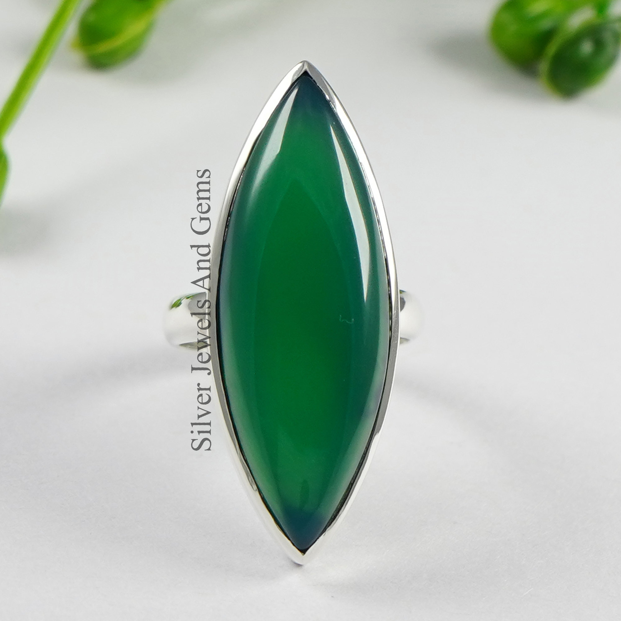925 Sterling Silber Ring, Natürlicher Grüner Onyx Ring, Handgemachter Ring, Marquise Onyx Ring, Dezember Geburtsstein, Geschenk für Mädchen, Versprech