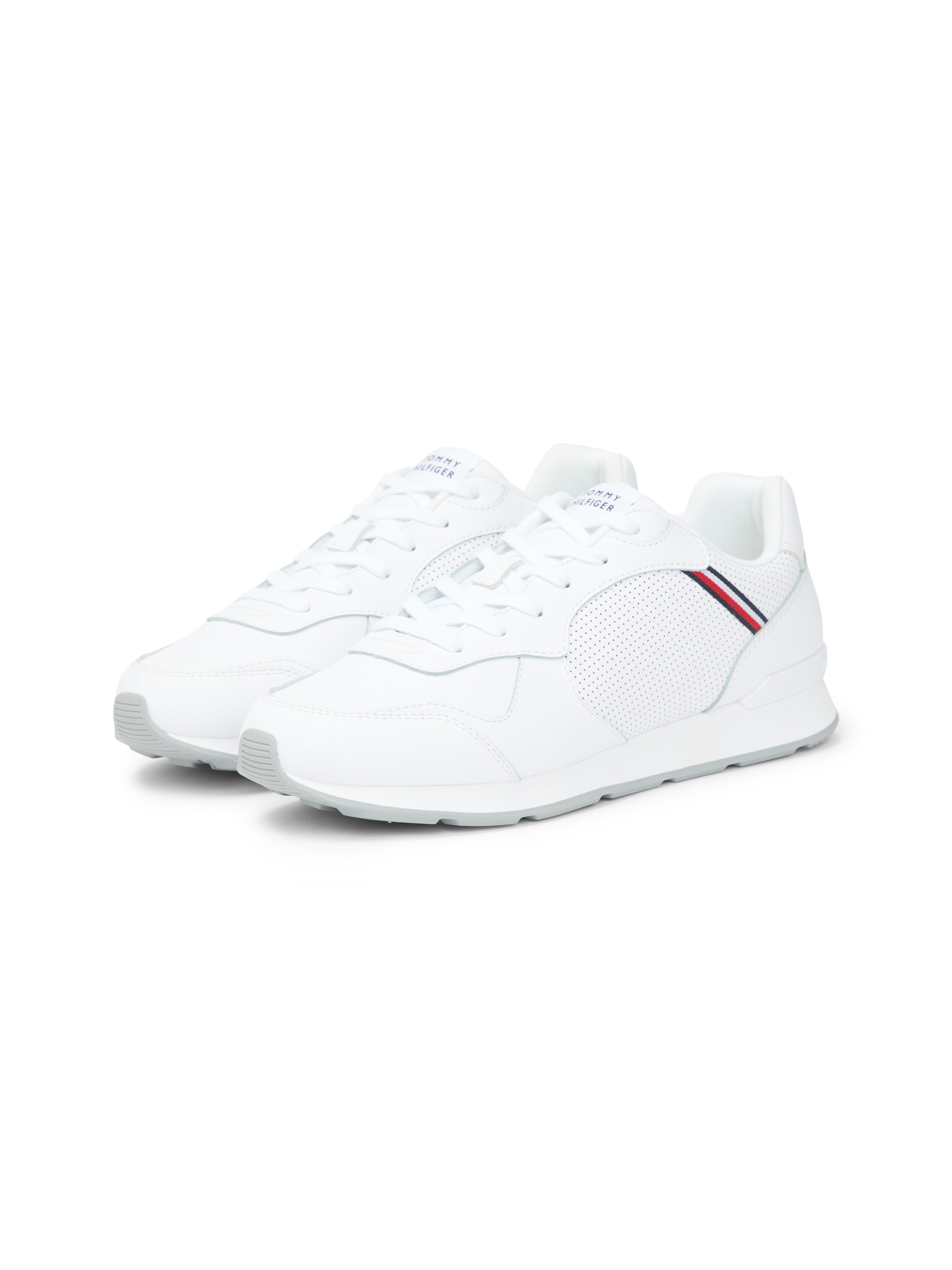 Sneaker TOMMY HILFIGER "MAXLITE 1A", Damen, Gr. 43, weiß, Leder, Schuhe Sneaker, Freizeitschuh, Halbschuh, Schnürschuh, Streifen in Tommy Farben