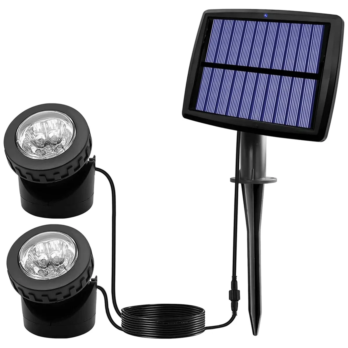 A42F Solar-Teichstrahler, LED-Solar-Unterwasserbeleuchtung mit Doppelkopf, wasserdichter U-Boot-Landschaftsstrahler, Beleuchtung A Image