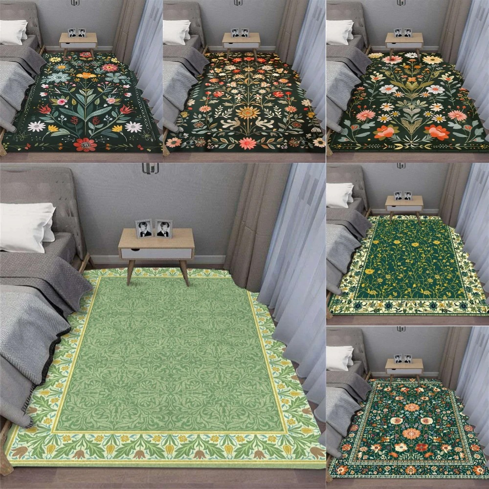 Dunkelgrüner Teppich mit blättrigen Blumen für Schlafzimmer, Teppich, Dekor, Wohnzimmer, Sofa, Dekor, Teppiche, Küche, Couchtisch, Bodenmatte, Flurteppich Image