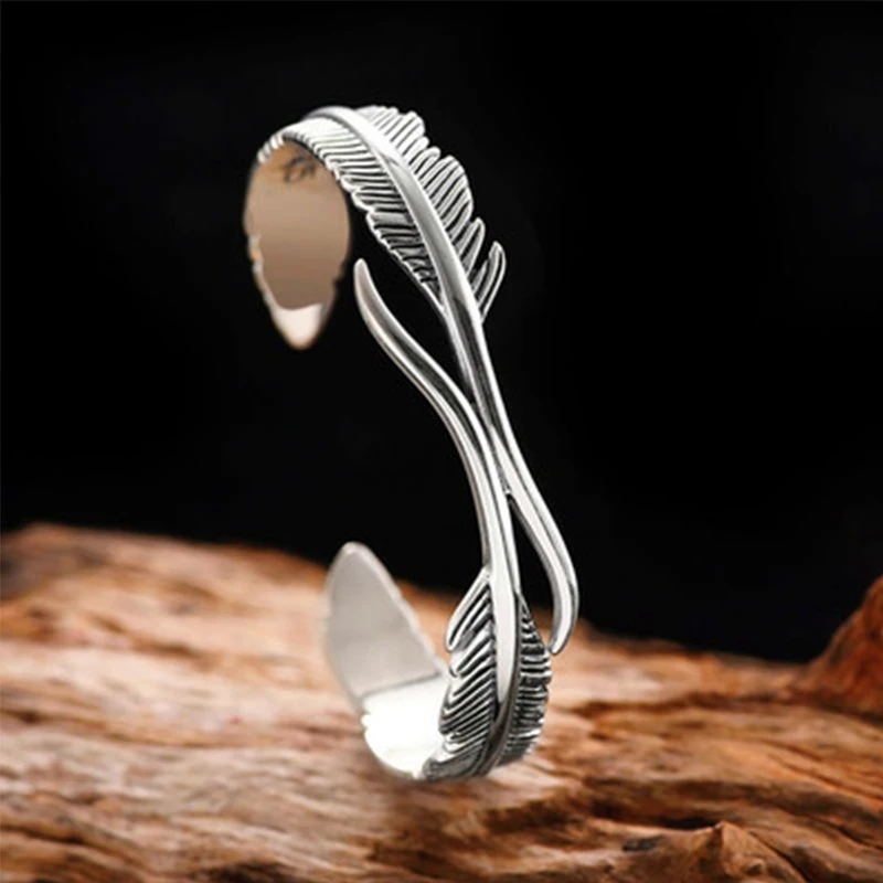 PANJBJ 925 Sterling Silber Feder Einstellbare Paar Armreif Gothic Punk Design Frauen Schmuck Geschenk Glück Armband Dropshipping Image