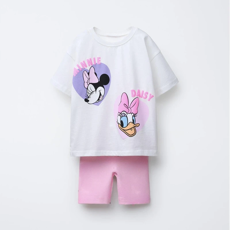 Weißes T-Shirt Rosa Shorts Sommerkleidung Cartoon T-Shirts Strumpfhosen Shorts Neues Kurzarm-Outfit Baby Niedliche dünne Tops All-Match-Shorts Image