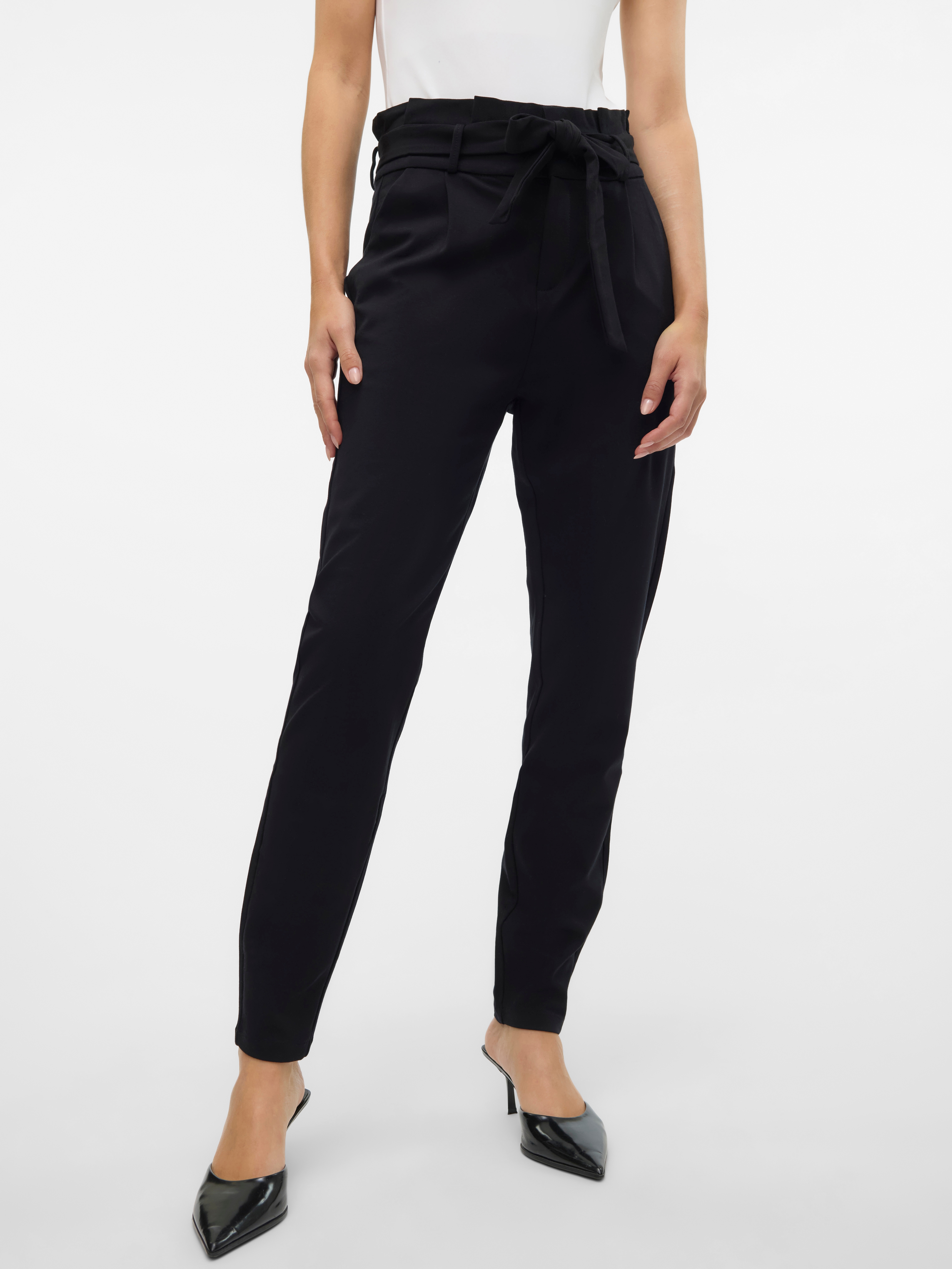 Jogger Pants VERO MODA "VMEVA PAPERBAG", Damen, Gr. XXL, Länge 30, schwarz, Milano Rib, Obermaterial: 65% Viskose, 30% Elasthan, 5% Nylon, unifarben, knöchelfrei, Hosen