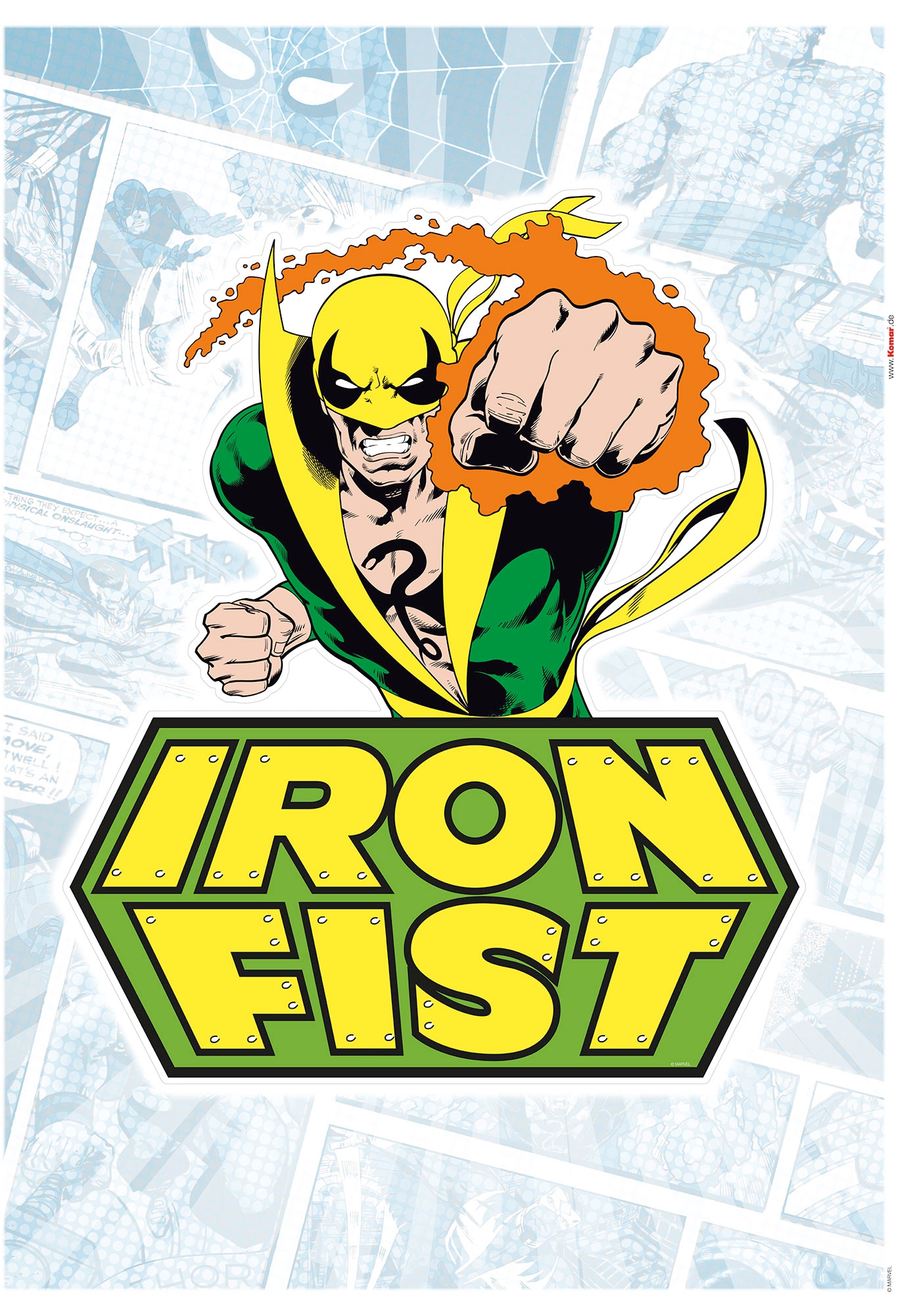 Wandtattoo KOMAR "Iron Fist Comic - Größe 50 x 70 cm", grün (grün, gelb), B:50cm H:70cm, Folie, Wandtattoos, Wandtattoo, selbstklebend, Wandsticker, Kinderzimmer