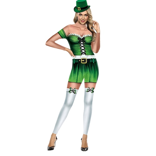 St. Patrick 2026 Kleeblatt Glückliche Iren Karneval Ausgefallene Kostüme Bodysuits Neuheit Lustig Erwachsene Unisex Karneval St. Patrick's Day Party Einfaches Karnevalskostüm Verkleiden Image