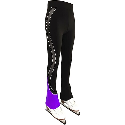 Eiskunstlaufhose für Damen und Mädchen, schwarz, dehnbar, Trainings- und Wettkampfbekleidung, wärmend, mit Kristall-/Strasssteinen Image