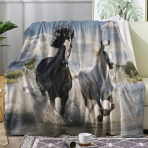 Tapisserie Fleecedecken Überwurfdecke für die Couch Pferd 3D Fantasie Schlafzimmer Sofa Bett Dekorative Decke Warme Decke Wohndeko Image