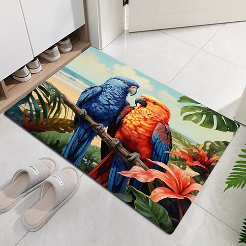 Fußmatte aus Flanell im nordischen Stil mit Blumen- und Vogelmuster, rutschfest, staubdicht, für Schlafzimmer, Badezimmer, Küche, Flur, Eingangsbereich, Wohnzimmer, Wohnaccessoires Image