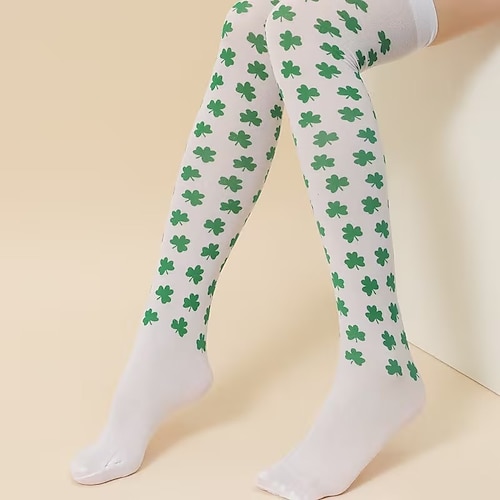 1 Paar St. Patrick's Day Partysocken, grüne Camouflage-Kniestrümpfe, 85 % Polyester, 15 % Elasthan, 156 g/m² Strickgewebe, festliche irische Feiertagssocken Image