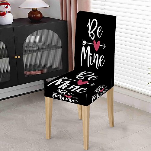 Valentinstag-Stuhlhusse aus Stretchmaterial, schwarz-weiß kariert, mit Herz- und Schleifenmotiv, waschbar, für Esszimmer, Küche, Zuhause, Restaurant oder Winter, 1/4/6 Stück Image
