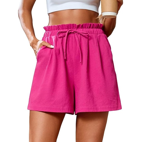 Damen Shorts Sommershorts Strandshorts Freizeitshorts Urlaub Mode Streetwear Kurz Hohe Taille Einfach Kordelzug Tasche Komfort Leicht Weich Dehnbar Outdoor Straße Ferien Schwarz Rote Fuchsie Purpur Image