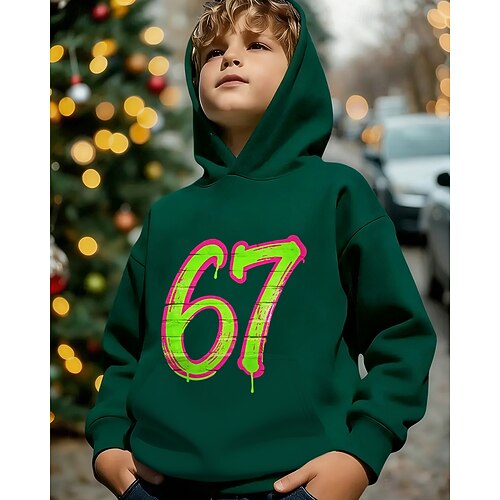 Unisex 3D Grafik Lustiger Slang 67 Kapuzensweatshirt Pullover Langarm 3D-Druck Frühling Herbst Winter Sport Mode Streetwear Kinder 4-12 Jahre Mit Kapuze Lässig Täglich Outdoor Normale Passform Image