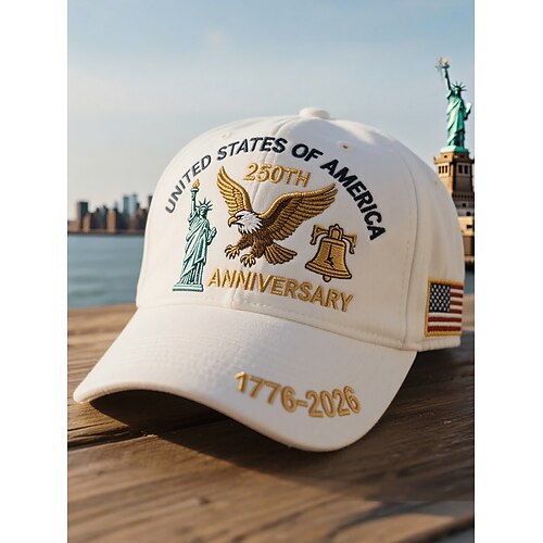 Vereinigte Staaten 250. Jubiläum Männer Stickerei Cap - USA Mehrfarbig Amerikanischer Unabhängigkeitstag Patriotischer Adler Freiheitsstatue Design Verstellbare Passform für Outdoor- und Image