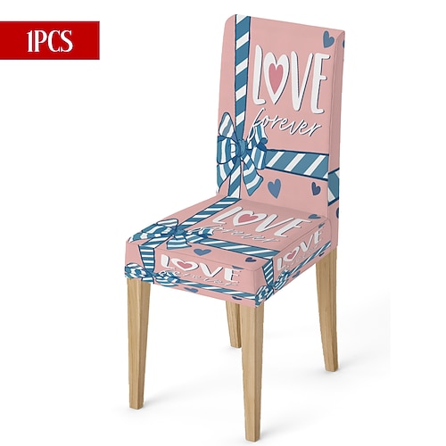 Valentinstag-Stuhlhusse aus Stretchmaterial, schwarz-weiß kariert, mit Herz- und Schleifenmotiv, waschbar, für Esszimmer, Küche, Wohnzimmer, Restaurant oder andere Winterdekoration, 1/4/6 Stück Image