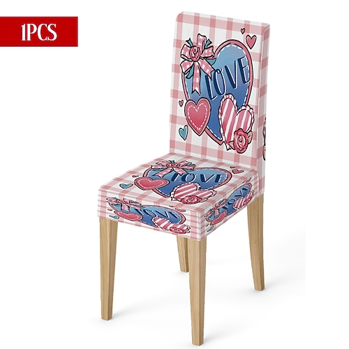 Valentinstag-Stuhlhusse aus Stretchmaterial, schwarz-weiß kariert, mit Herz- und Schleifenmotiv, waschbar, für Esszimmer, Küche, Wohnzimmer, Restaurant oder andere Winterdekoration, 1/4/6 Stück Image