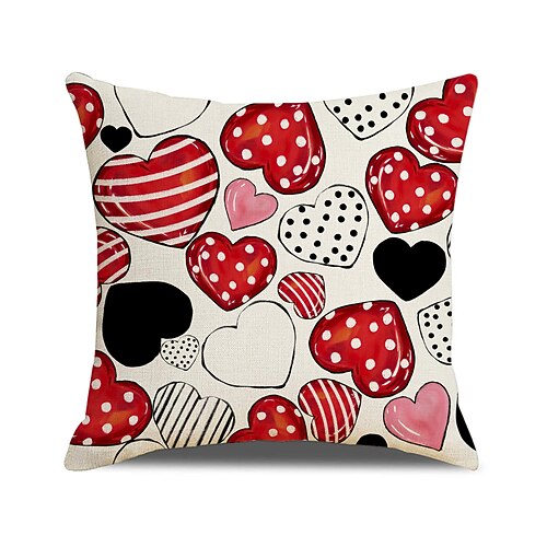 Herzförmiger Kissenbezug zum Valentinstag, bedrucktes Dekokissen aus Leinen, Kopfteilkissen fürs Schlafzimmer, festliches Dekokissen für Bett, Sofa und Wohnzimmer Image