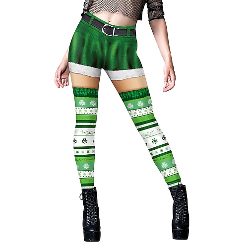 St. Patrick 2026 Kleeblatt Glückliche Iren Karneval Hose Leggings Cosplay Erwachsene Damen St. Patrick's Day Lässig Party Einfaches Karnevalskostüm Verkleiden Image