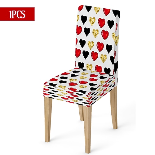 Valentinstag-Stuhlhusse aus Stretchmaterial, schwarz-weiß kariert, mit Herz- und Schleifenmotiv, waschbar, für Esszimmerstühle, Esszimmerstühle, Küchen und Wohnzimmer, geeignet für den Winter, 1/4/6 Image