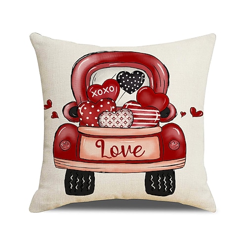 Kissenbezug zum Valentinstag, rot und rosa, Aufschrift „Hallo" Kissen mit dem Aufdruck „Liebe", Herzmotiv, dekoratives Leinenkissen für Sofa, Schlafzimmer, Nachttisch Image