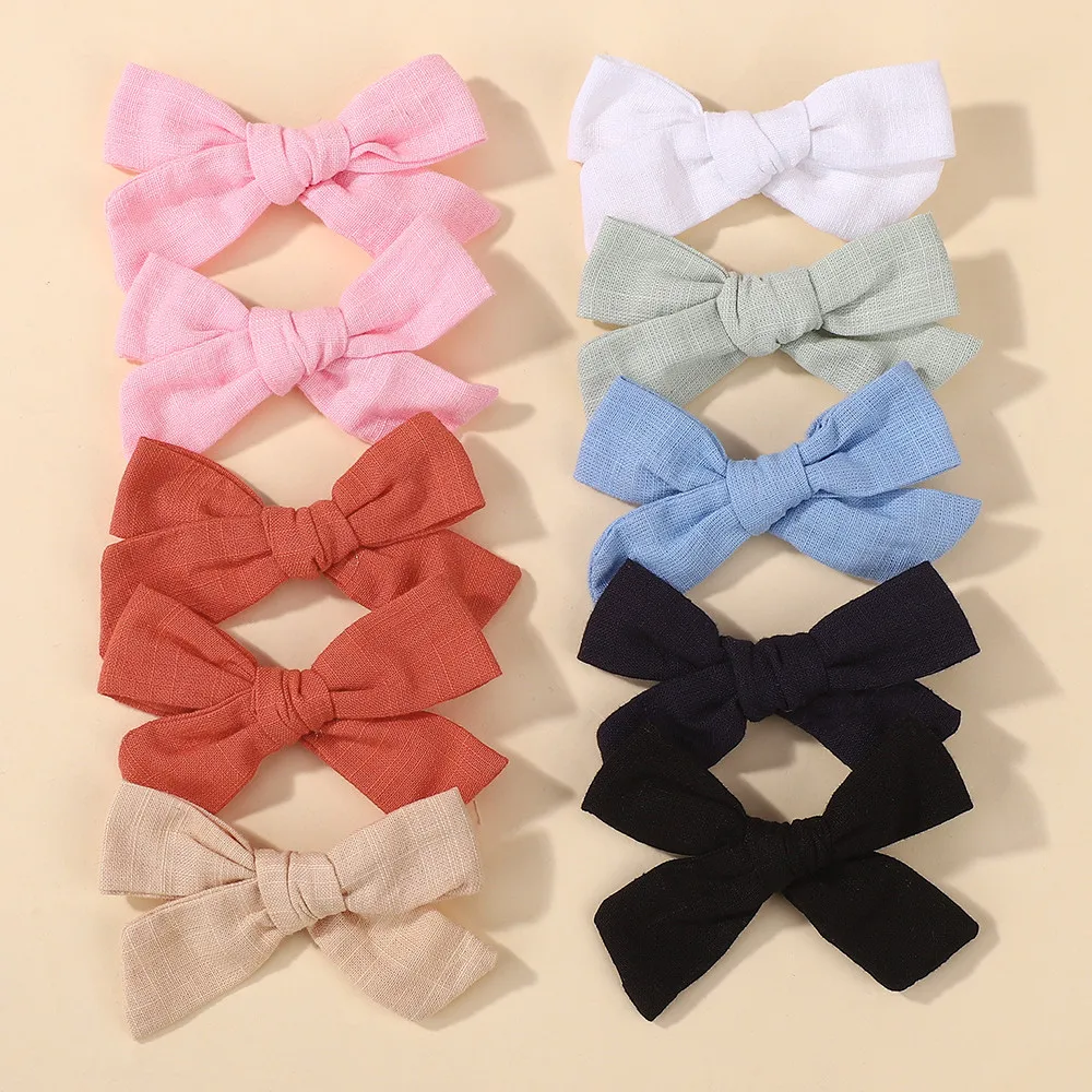 Zufällige Farbe 10 Stück Baumwolle Schleife Haarklammern Cheer Bows Mädchen Haar Pony Haarspange Lässige Kinder Haarschmuck Image
