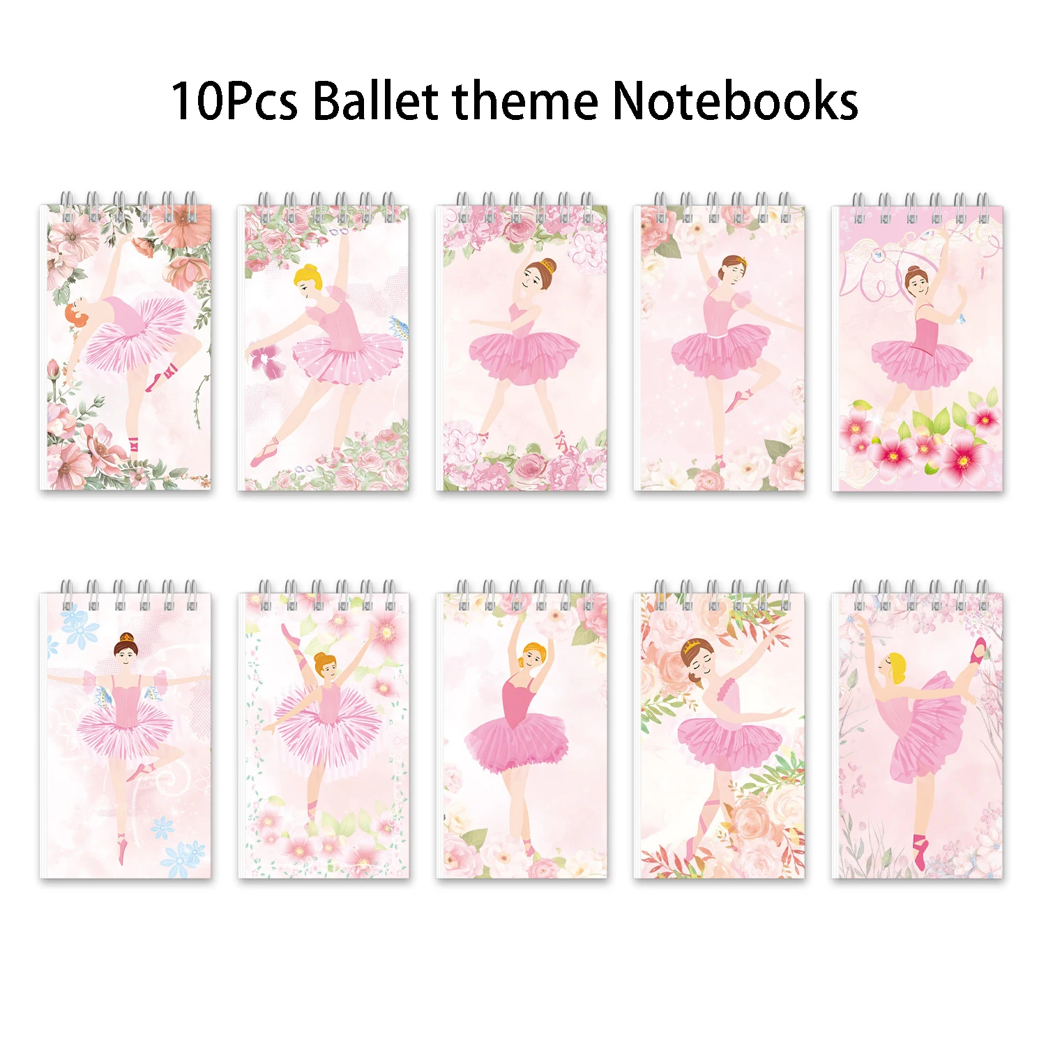 10-teiliges süßes Ballerina-Ballett-Thema, tragbares Spulen-Notizbuch, Mini-Notizblock für Kinder, Mädchen, Geburtstag, Gastgeschenke, Belohnungen für den Schulanfang Image
