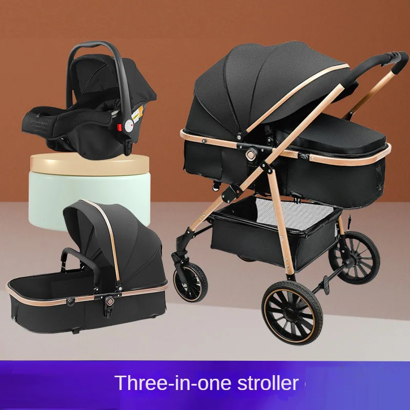 3-in-1-Kinderwagen, hohe Landschaft, großes Rad, Kinderwagen, kann sitzen und liegen, Zwei-Wege-Push-Reisewagen mit 0–4 Jahren Baby Image