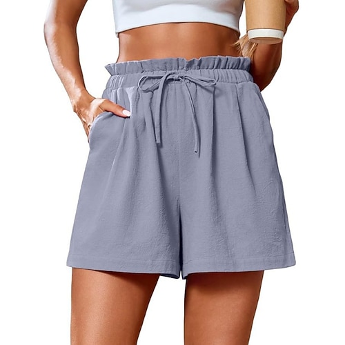 Damen Shorts Sommershorts Strandshorts Freizeitshorts Urlaub Mode Streetwear Kurz Hohe Taille Einfach Kordelzug Tasche Komfort Leicht Weich Dehnbar Outdoor Straße Ferien Schwarz Rote Fuchsie Purpur Image