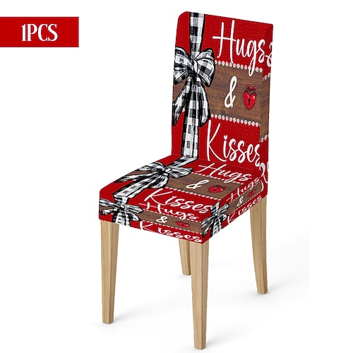 Valentinstag-Stuhlhusse aus Stretchmaterial, schwarz-weiß kariert, mit Herz- und Schleifenmotiv, waschbar, für Esszimmer, Küche, Wohnzimmer, Restaurant oder andere Winterdekoration, 1/4/6 Stück Image