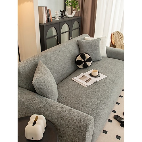 1 Stück Teddy-Samt-Sofabezug, dick, weich, luxuriös, dekorativ, Sofaschutz, rutschfest, staubdicht, kratzfest, geeignet für Schlafzimmer, Wohnzimmer, Arbeitszimmer, alle Jahreszeiten Image