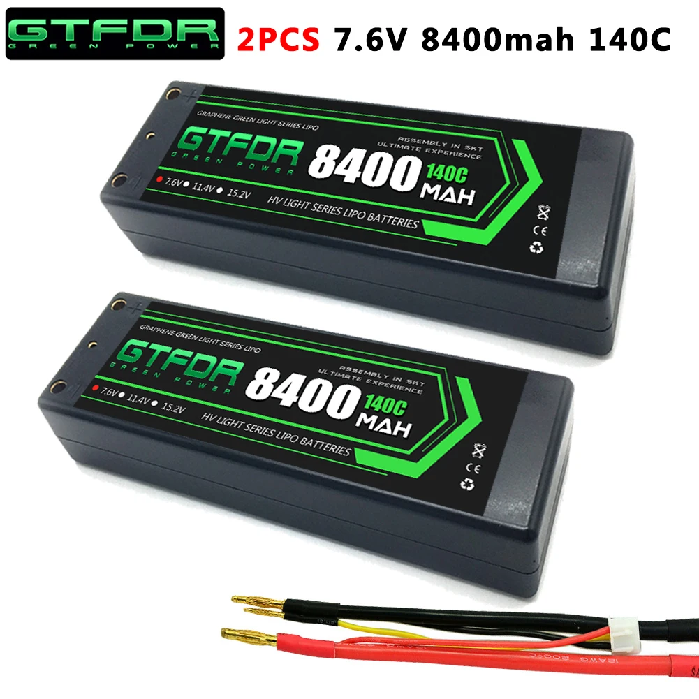 GTFDR 2PCS 2S Lipo Batterie 7,4 V 7,6 V HV 8400mAh 7000mAh 6200mA 5200mAh 140C/280C 100C/200C 60C/120C 4mm für 1/8 1/10 Straße RC Auto Image