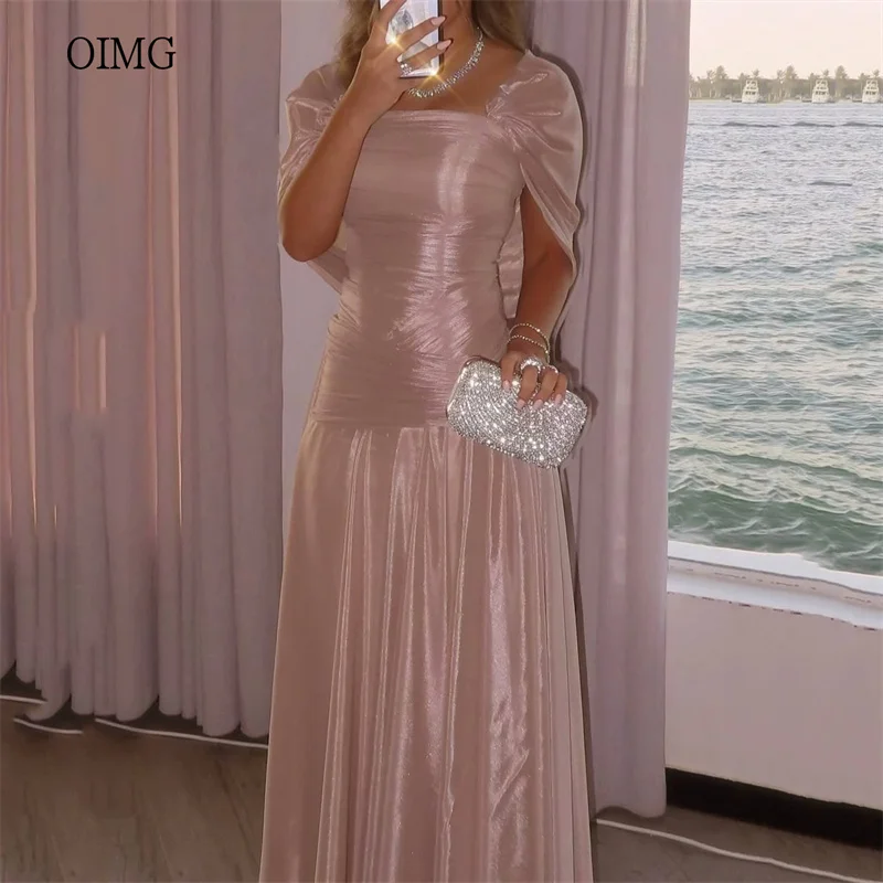 OIMG Trendy A Line Abiti da ballo Collo quadrato Pieghettato Abito da festa Lunghezza pavimento Abito da sera abiti da festa Personalizzato