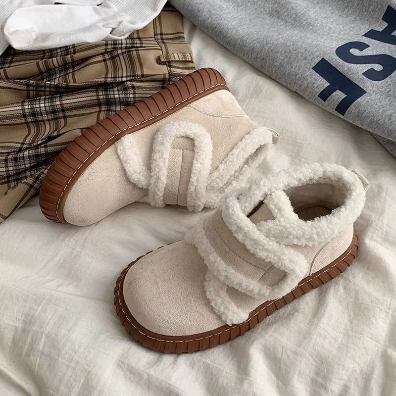 Vintage Plüsch warme Schneestiefel Mode vielseitige lässige Plüschstiefel Herbst und Winter kalte selbstklebende Schuhe Plateauschuhe