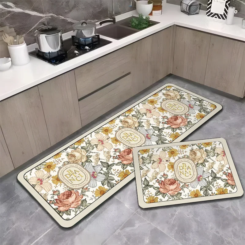 VIKAMA Nordischer Retro-Stil, 1/2 Stück Kieselgur-Bodenmatte – Wasseraufnahme, rutschfest, für Badezimmer, Küche, Bodenmatte, Heimdekoration Image