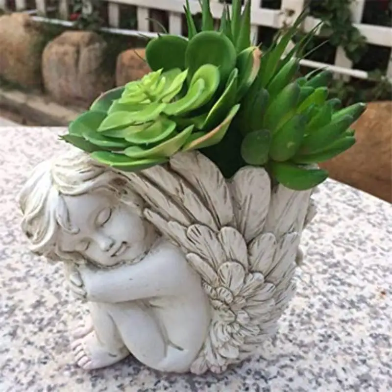 Angel Flower Vases Figurines Vintage Creative Resin Garden Sculptures Vases Fits Indoor Outdoor Garden Landscape Decor Supplies