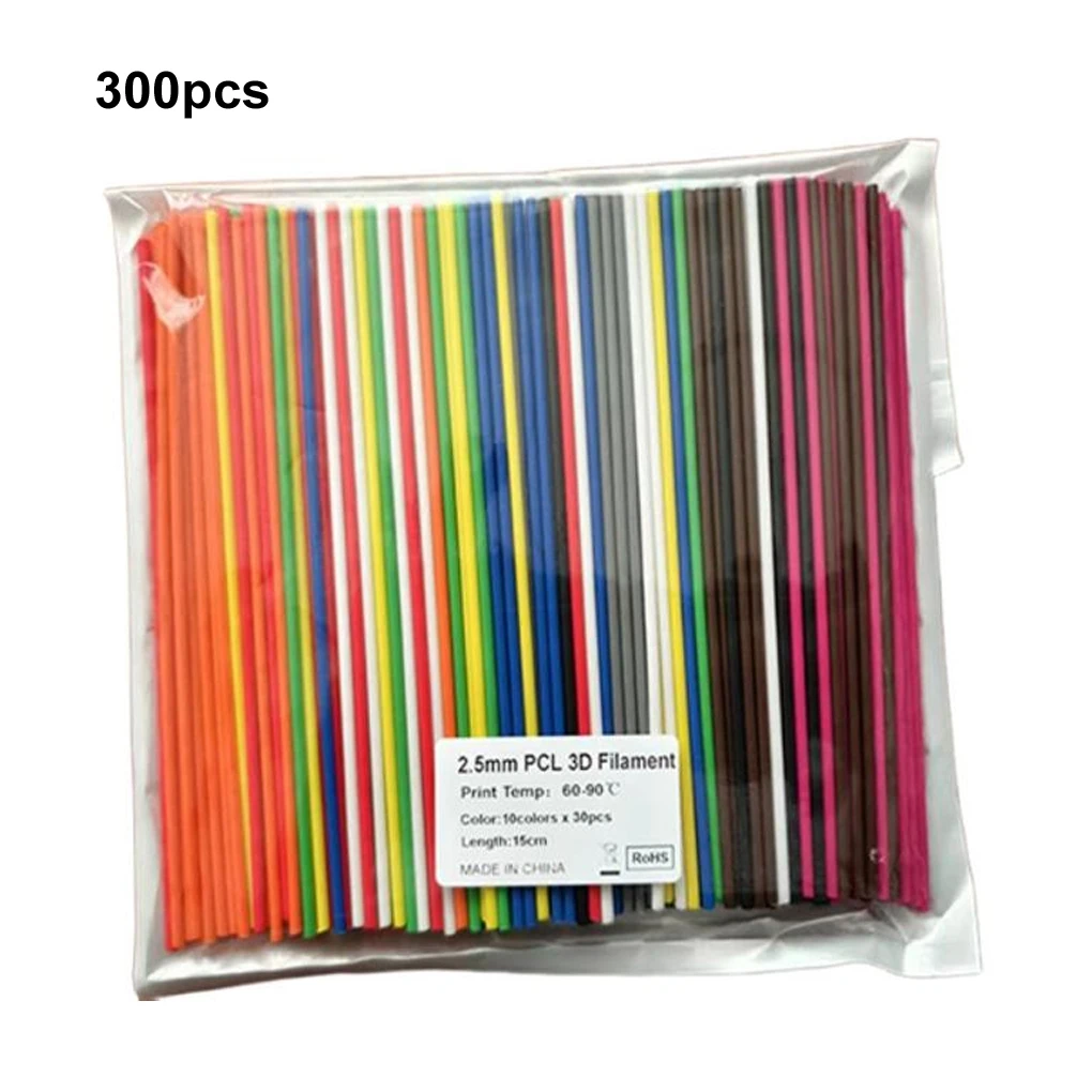 300PCS 3D Pen Filament Refills 3D Print Filament 2.5mm 15CM Long 3D Pen Accessories 3D Drawing Pen Refill Filament Bundle